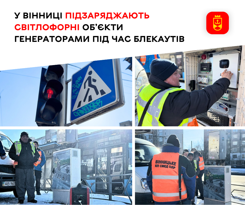У Вінниці підзаряджають світлофорні об’єкти генераторами під час блекаутів